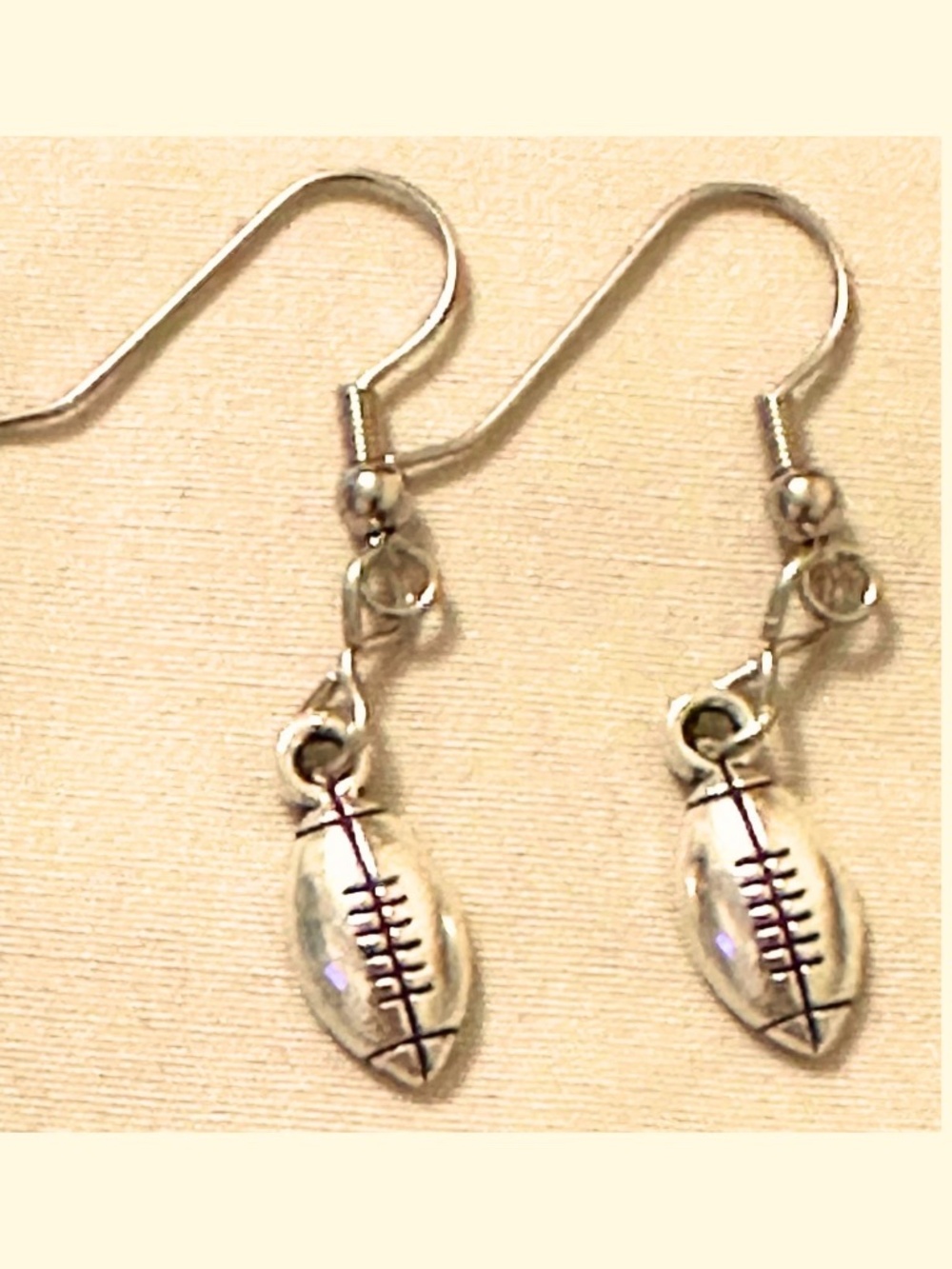 Handmade Football Earrings Sports Fan Game Day Dangle Silver Tone Tailgate